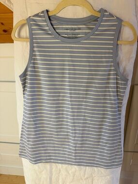 Christian Siriano Light periwinkle and White Striped Sleeveless Knit Tank